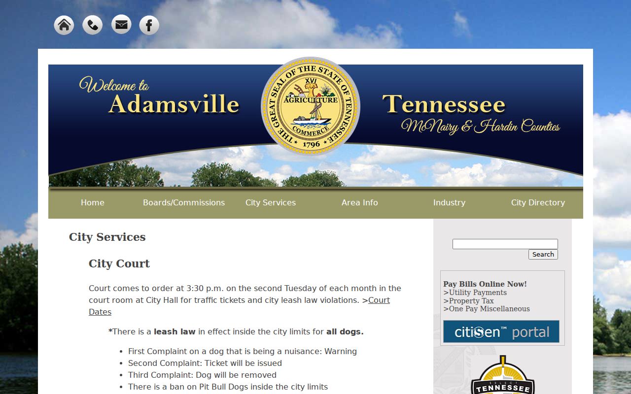 Adamsville criminal records information from the City Court page
