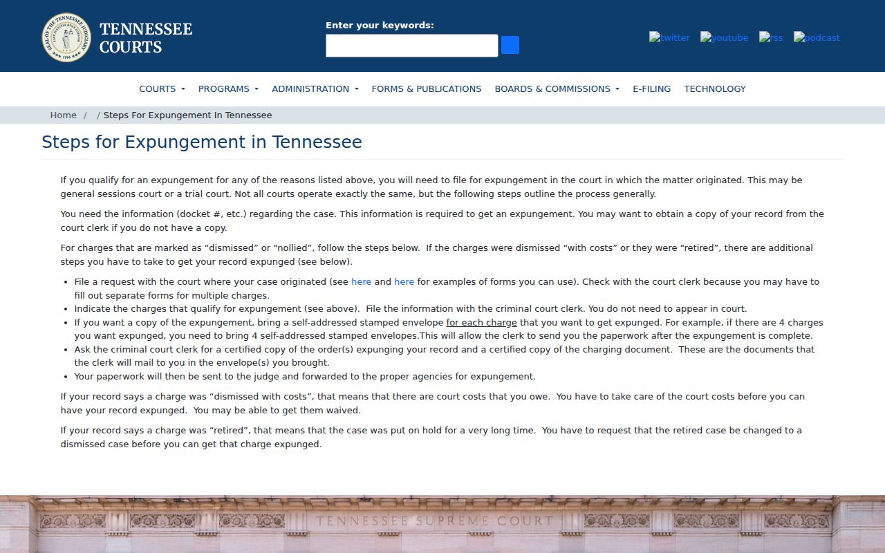 Official Tennessee court expungement procedure for a McNairy County case