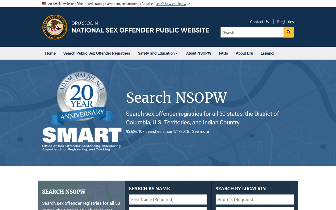 United States Department of Justice national sex offender registry gateway